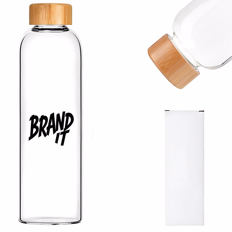 17 oz Glass Water Cup w/Bamboo Lid