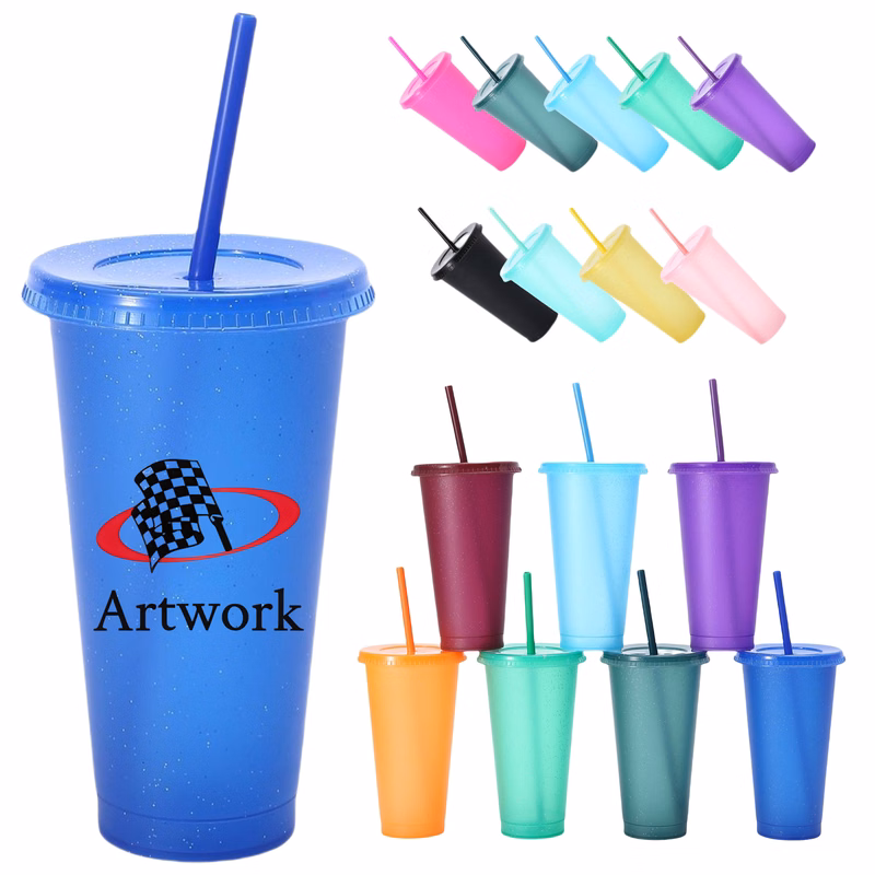 Reusable Glitter Plastic Straw Cup