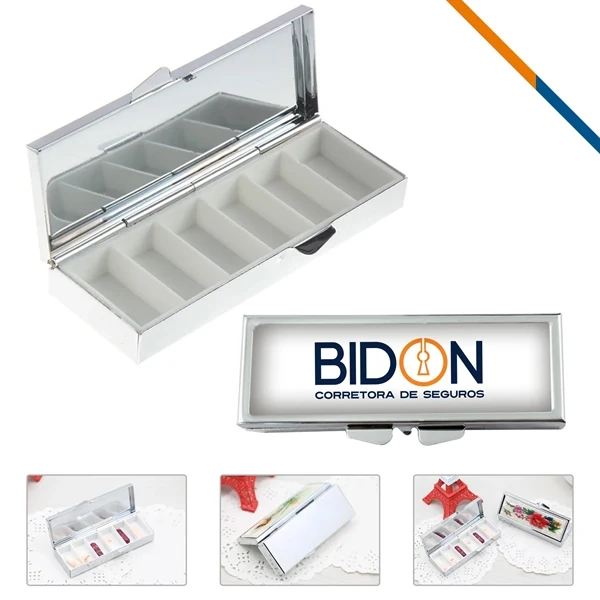 Custom Stainless Steel 6-Compartment Pill Box with Mirror — Portable Vitamin Organizer 1