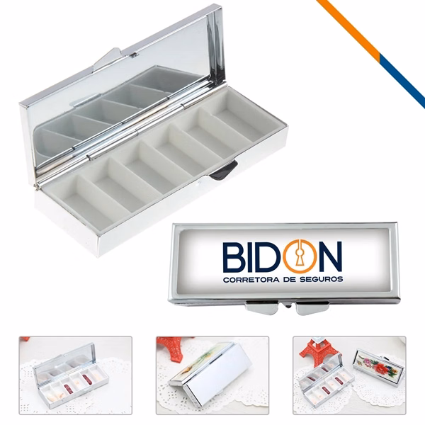 Custom Stainless Steel 6-Compartment Pill Box with Mirror — Portable Vitamin Organizer