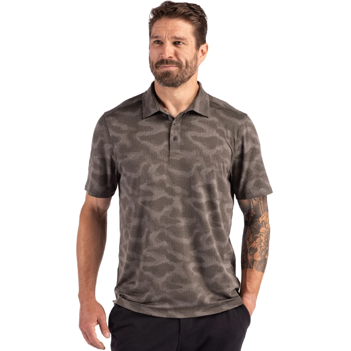 Cutter & Buck Coastline Recycled Double Peached Camo Print Mens Polo 1