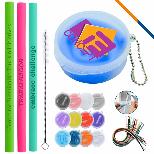 Custom Silicone Reusable Straws 10 Inch — Full-Color Eco-Friendly Portable Drinkware