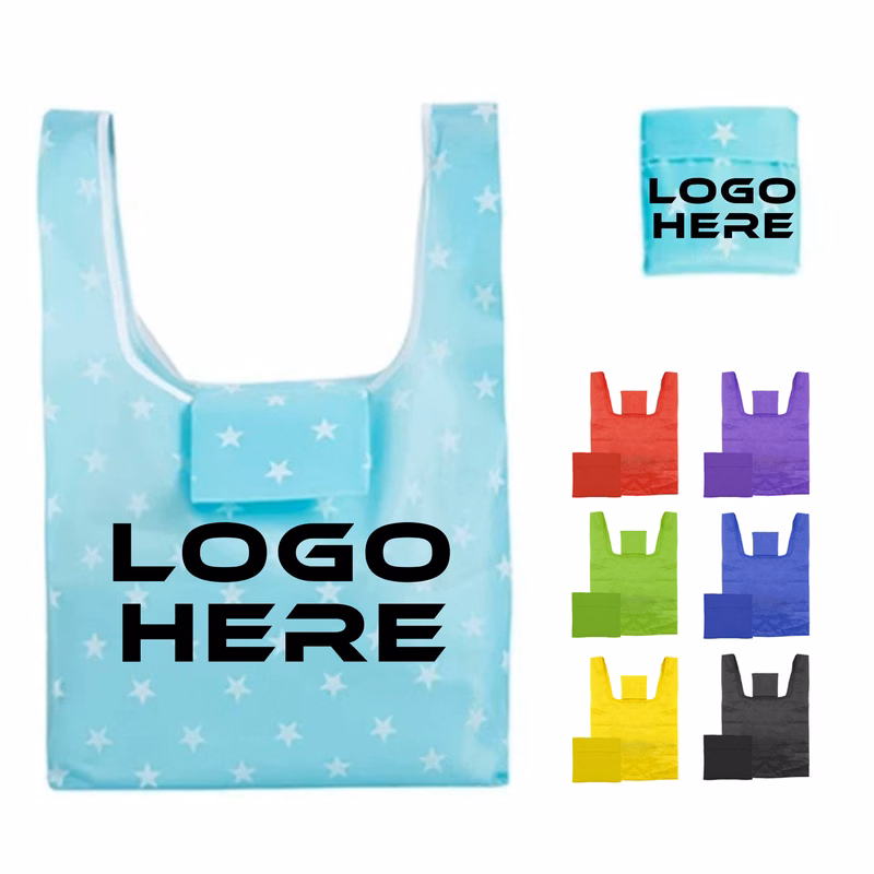 Compact Colorful Foldable Grocery Bag With Pocket