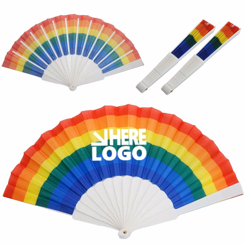9 Inch Rainbow Folding Fan Full Color Party And Cheer Accessory