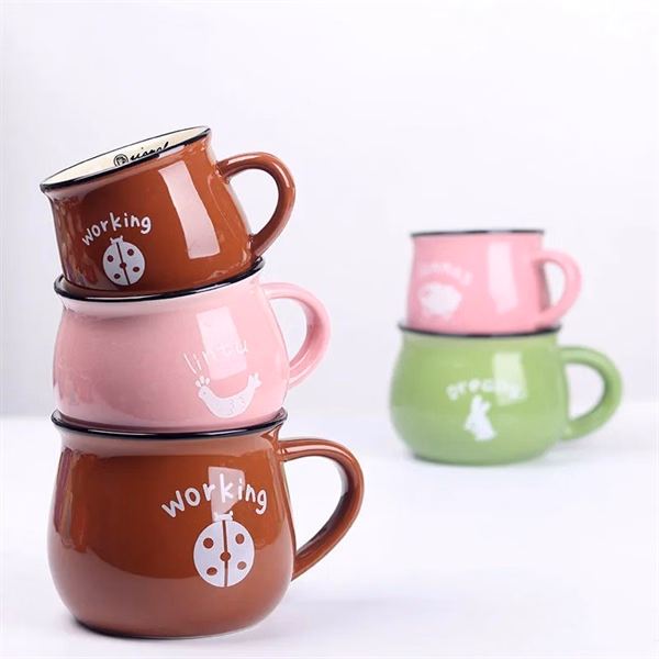 Custom 9 oz Ceramic Coffee Mug Wide Design Black Rim — Daily Office Drinkware