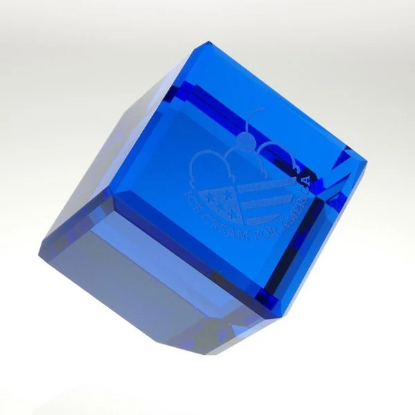 Crystal Blue Standing Cube Trophy, size Small 1