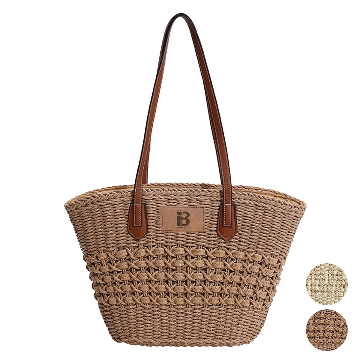 Straw Summer Large Shoulder Tote Beach Bag 1