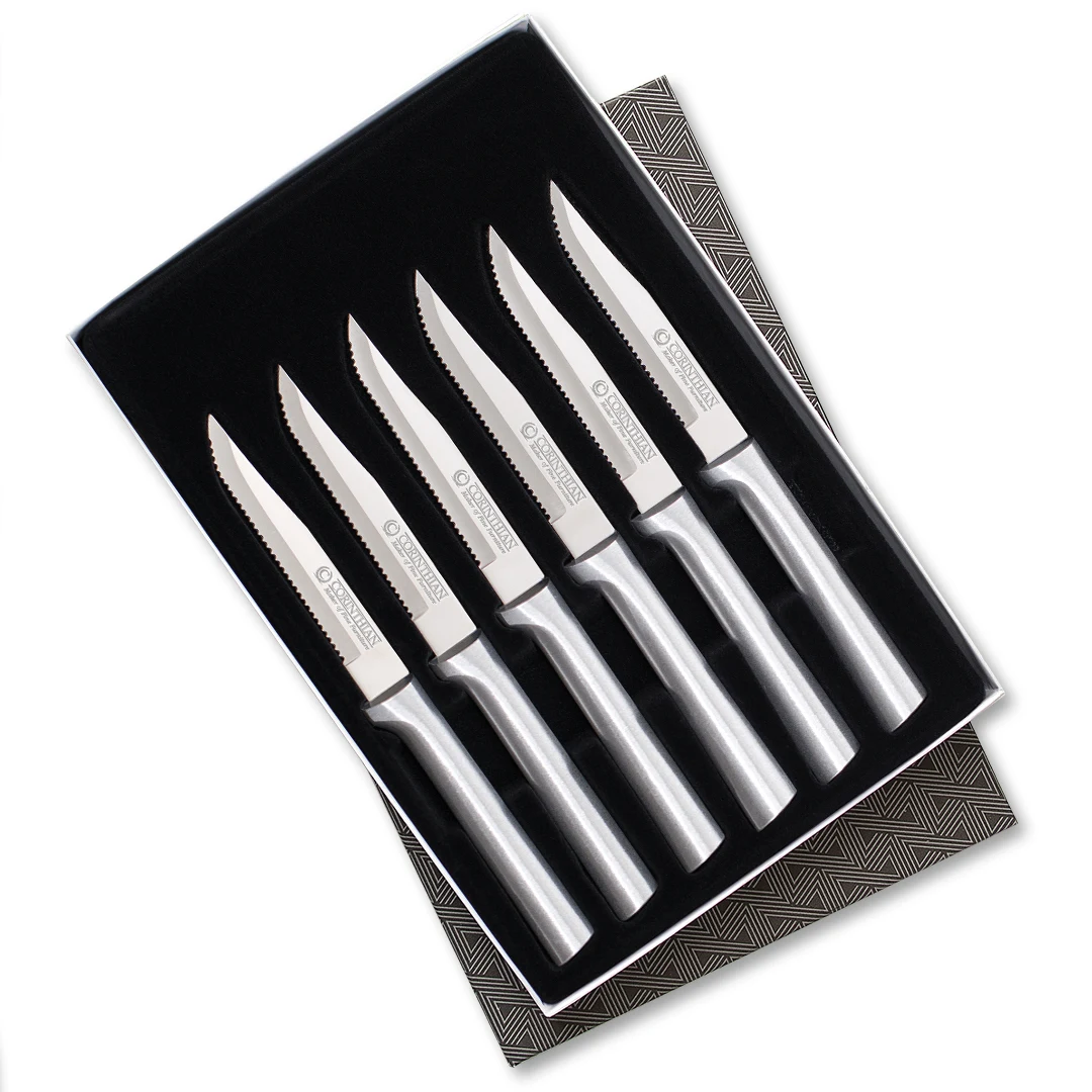 Six Serrated Steak Knives Gift Set w/Silver Handle 1