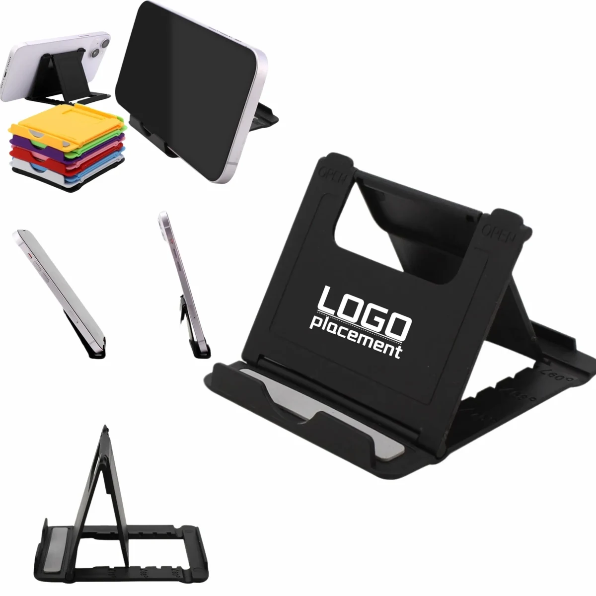 Foldable Phone Tablet Stand, Portable Logo Print 1