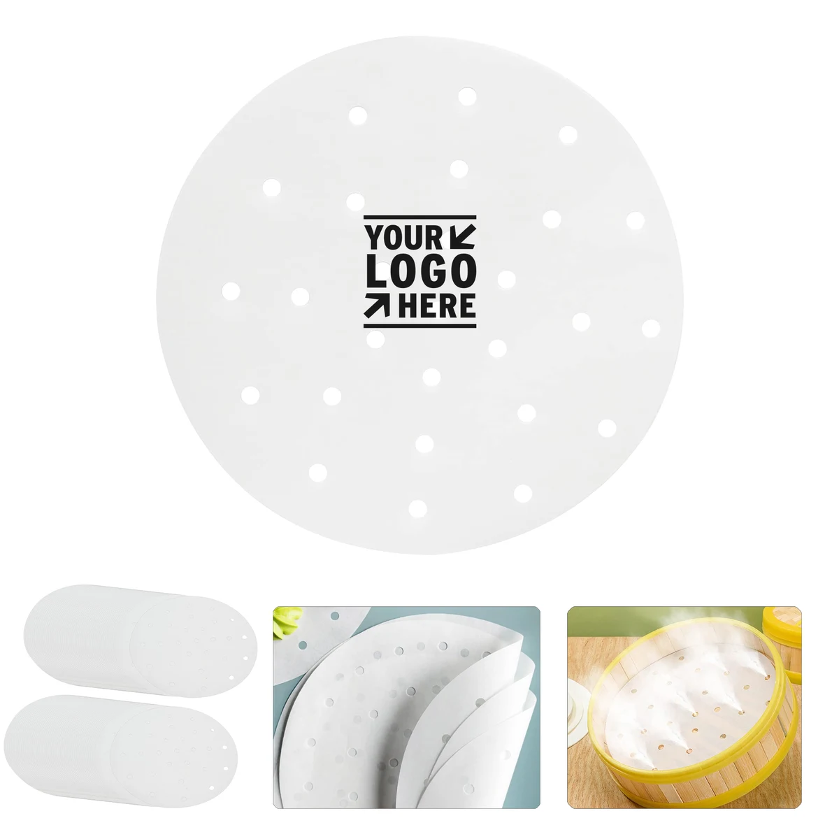 Dumpling Bamboo Steamer Paper 9 Inch Basket Liner With Hole 1