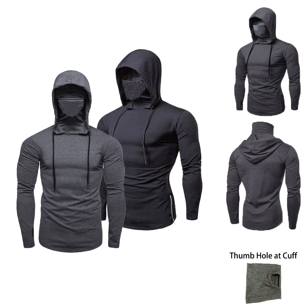 Men's Hoodie Sweatshirt with Self Face Mask, custom hoodie or sweatshirt with logo imprint 1