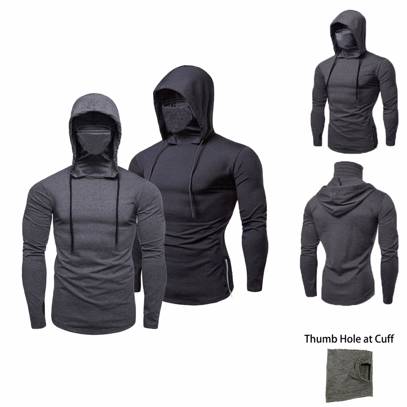 Men's Hoodie Sweatshirt with Self Face Mask