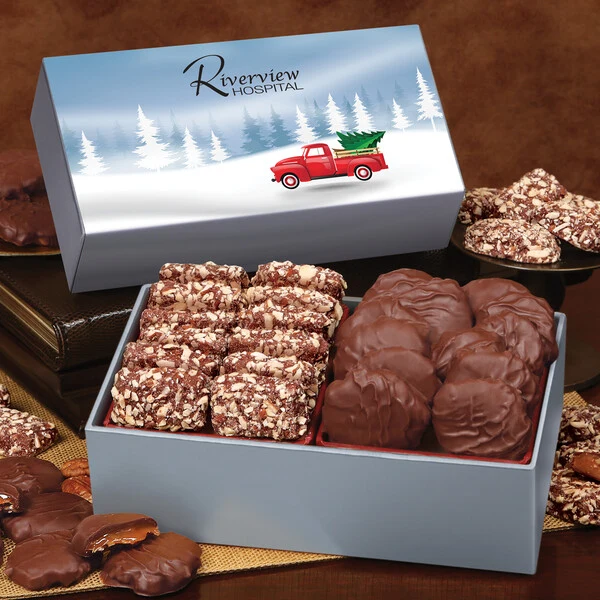 Toffee & Pecan Clusters in Gift Box with Red Truck Sleeve 1