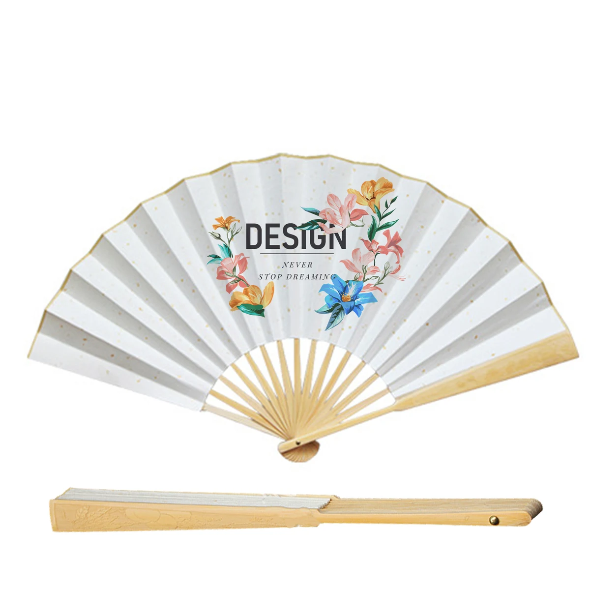 Full Color 2-Sided Folding Bamboo Paper Hand Fan 1