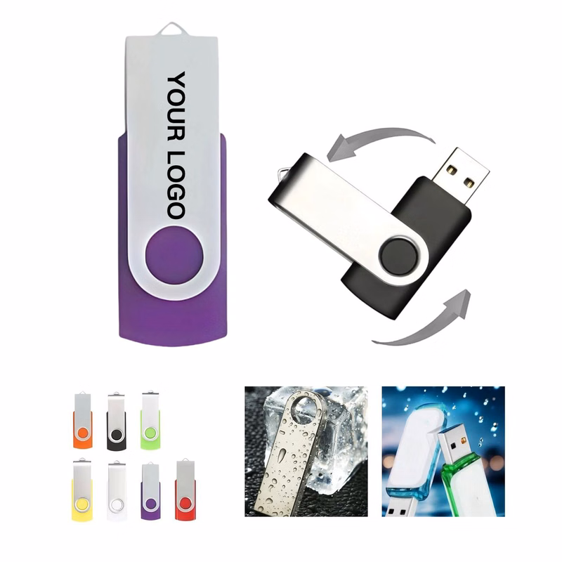 Swivel Stainless USB Flash Drive with Metal Clip