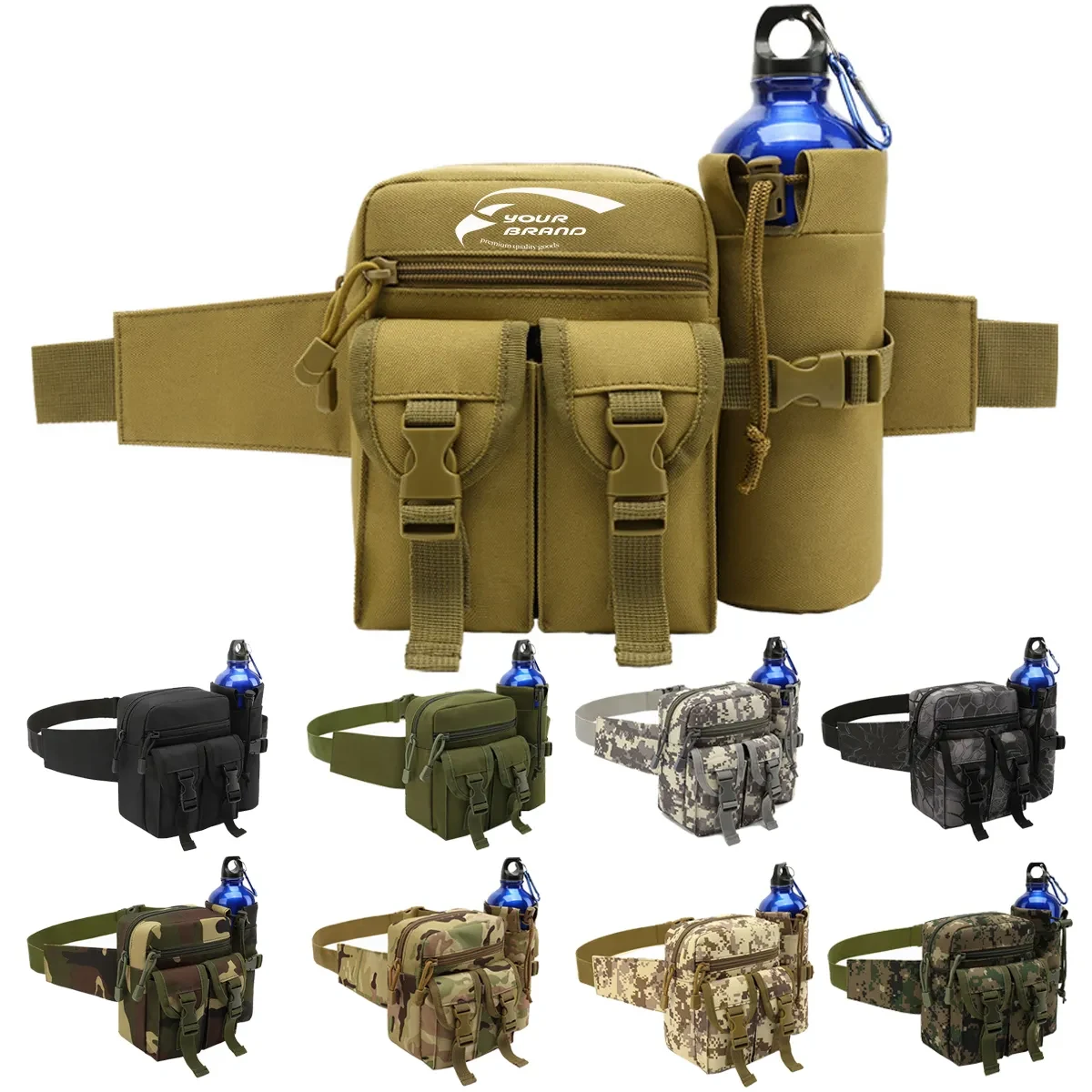 Tactical Waist Pouch Fanny Pack W/ Water Bottle Holder 1