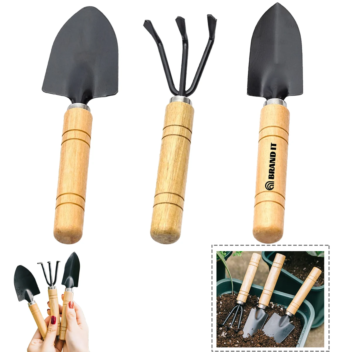 Mini Shovel Rake Spade Wooden Handle Garden Tool Set 1