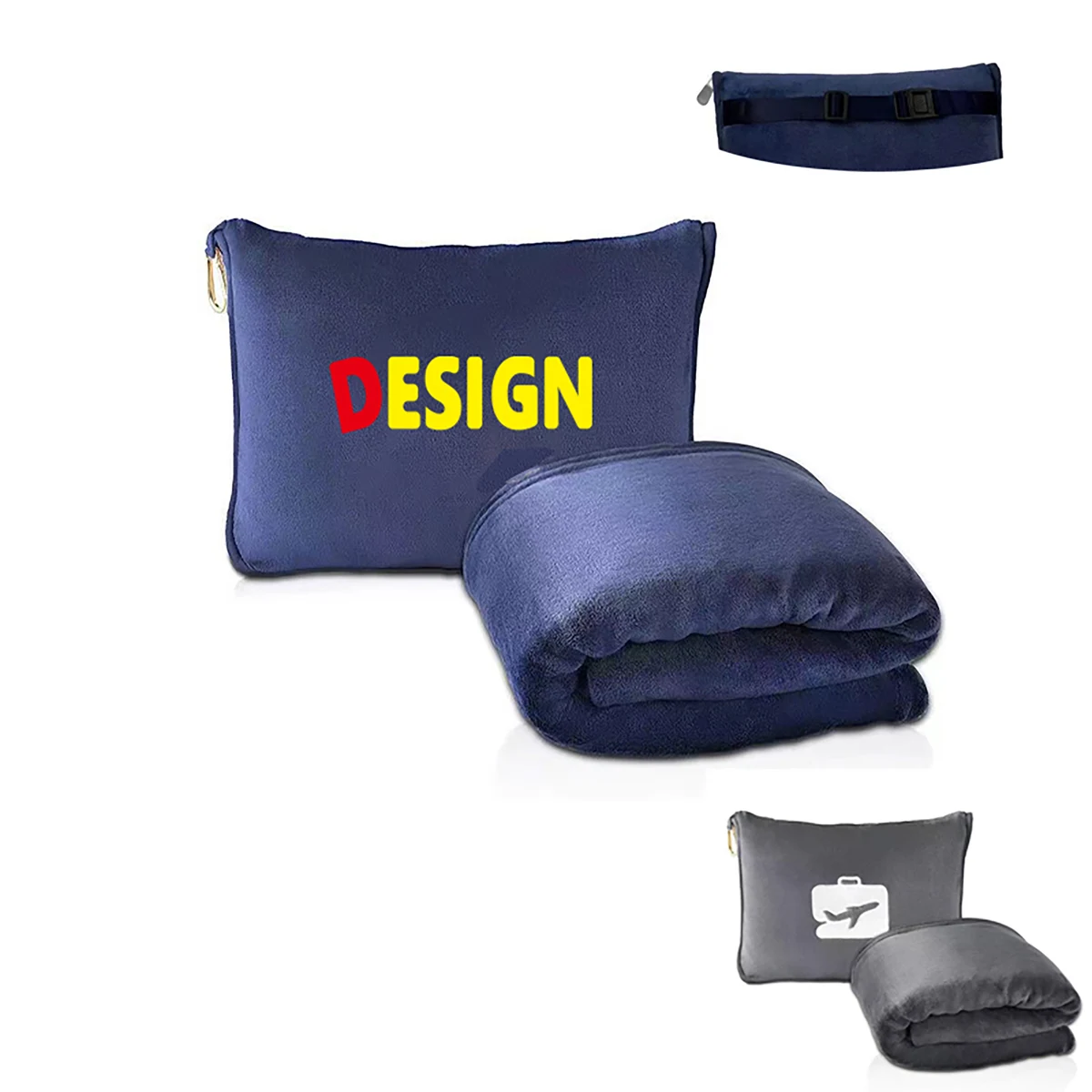 2-in-1 Foldable Travel Flannel Blanket Pillow 1