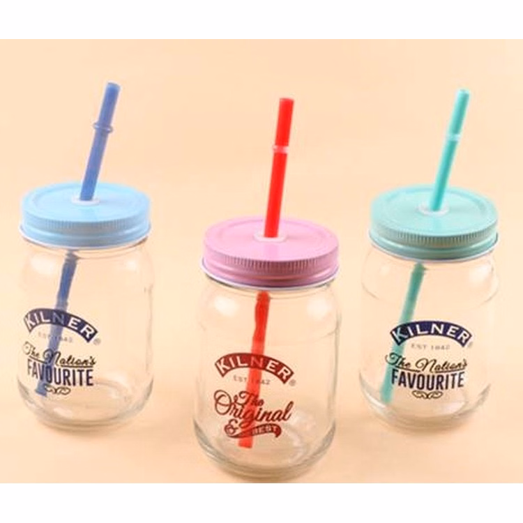 Eco-friendly Mason Jar with Tin Lid and Straw