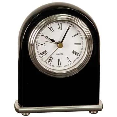 Black Piano Finish Arch Desk Clock with an engraved plate 1