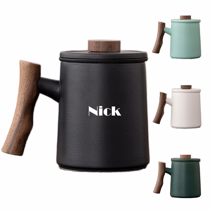 Ceramic Mug Customized with Walnut Handle Lid