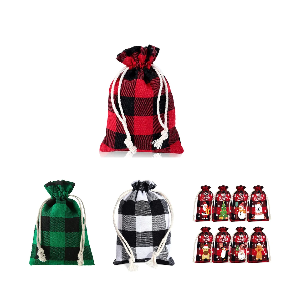 Plaid Drawstring Cotton Gift Bag 1