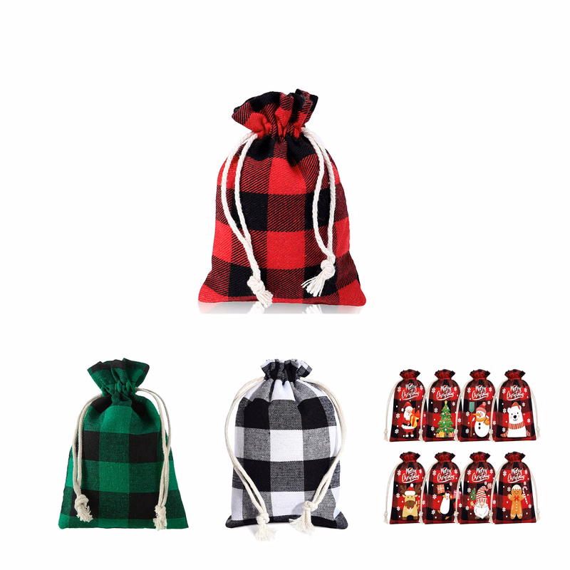 Plaid Drawstring Cotton Gift Bag