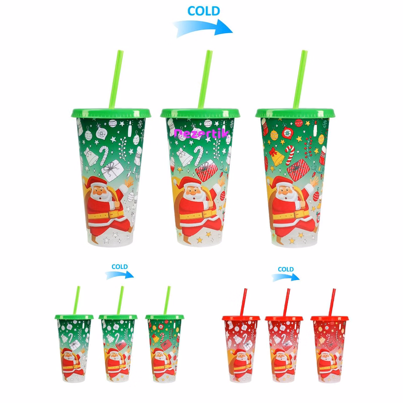 24oz Santa Series Color-Changing Plastic Cup for Cold Drinks