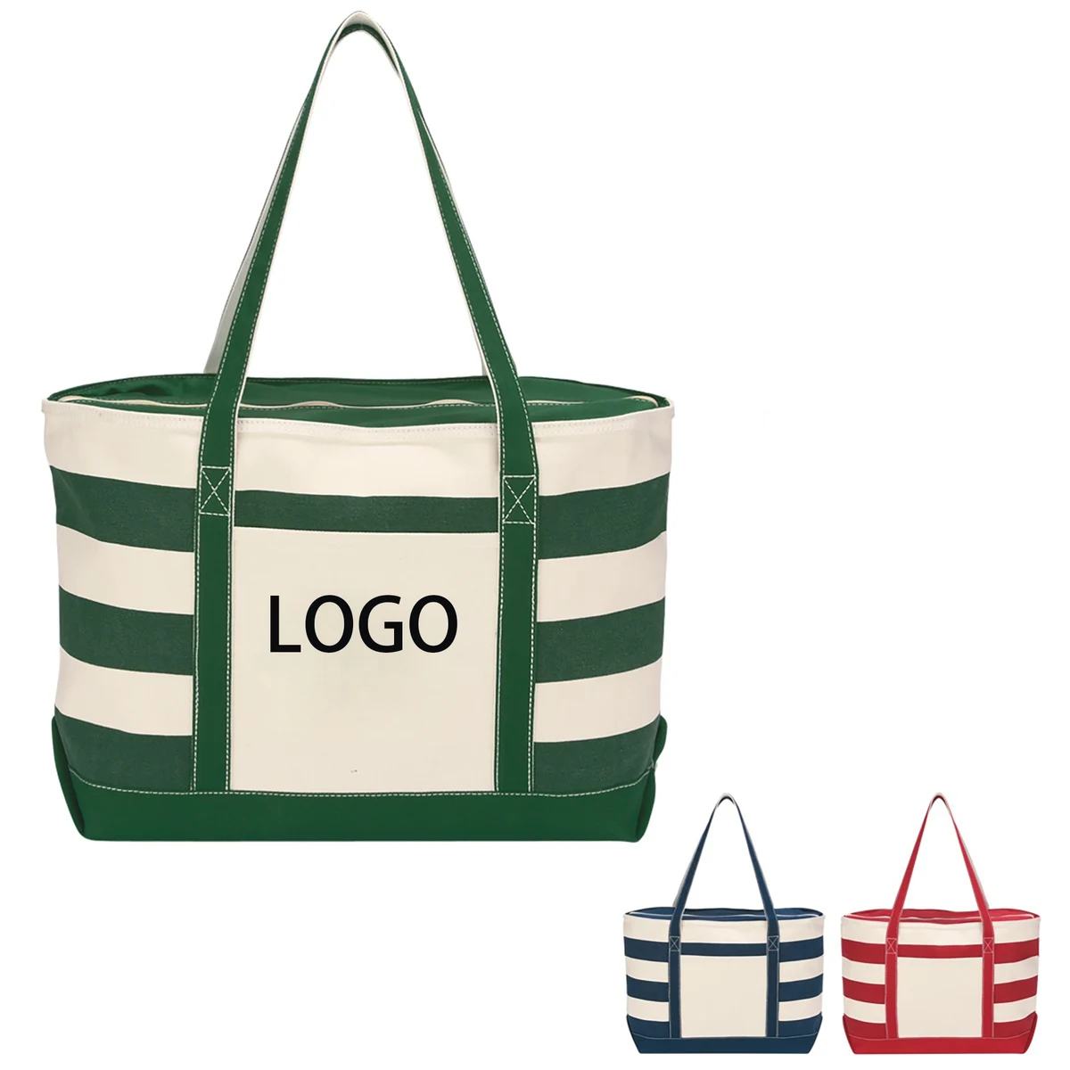 Premium Striped Boat Canvas Tote Bag, custom tote bag with logo imprint 1