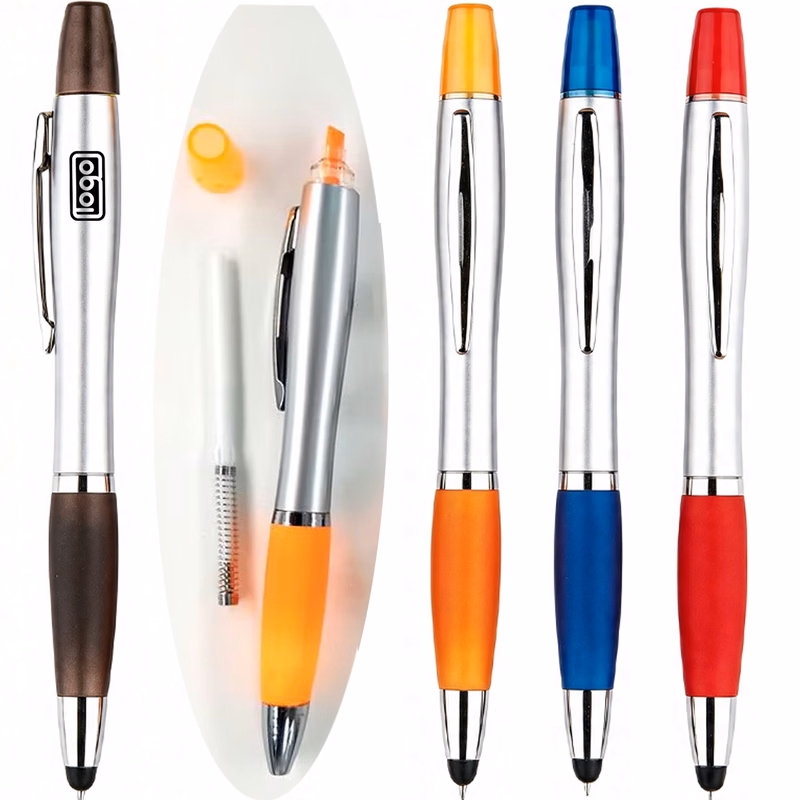 Plastic 2-in-1 Stylus Ballpoint Pen Highlighter
