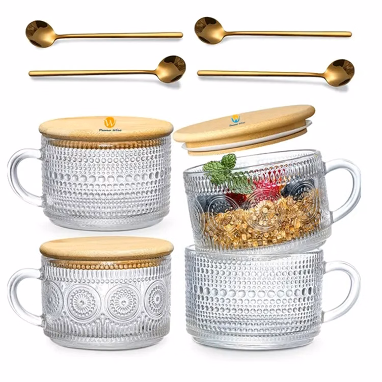14oz Glass Iced Coffee Mugs Cups with Lids