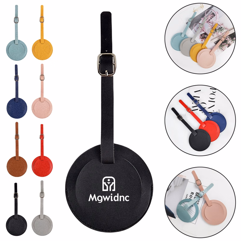 Round Thickened PU Leather Luggage Tag with Card