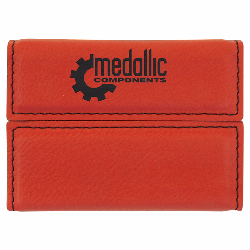 3 3/4" x 2 3/4" Red Leatherette Hard Business Card Holder