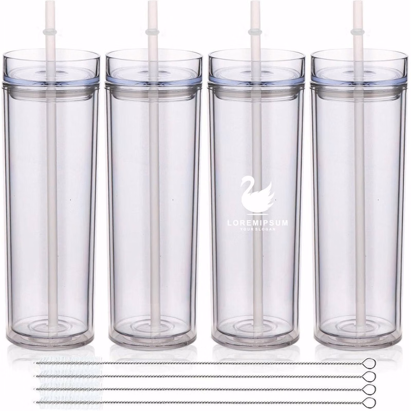 20oz Plastic Skinny Tumblers Bulk 4 Pack,Double Wall Tumbler with Lid and Straw,Reusable Travel Iced
