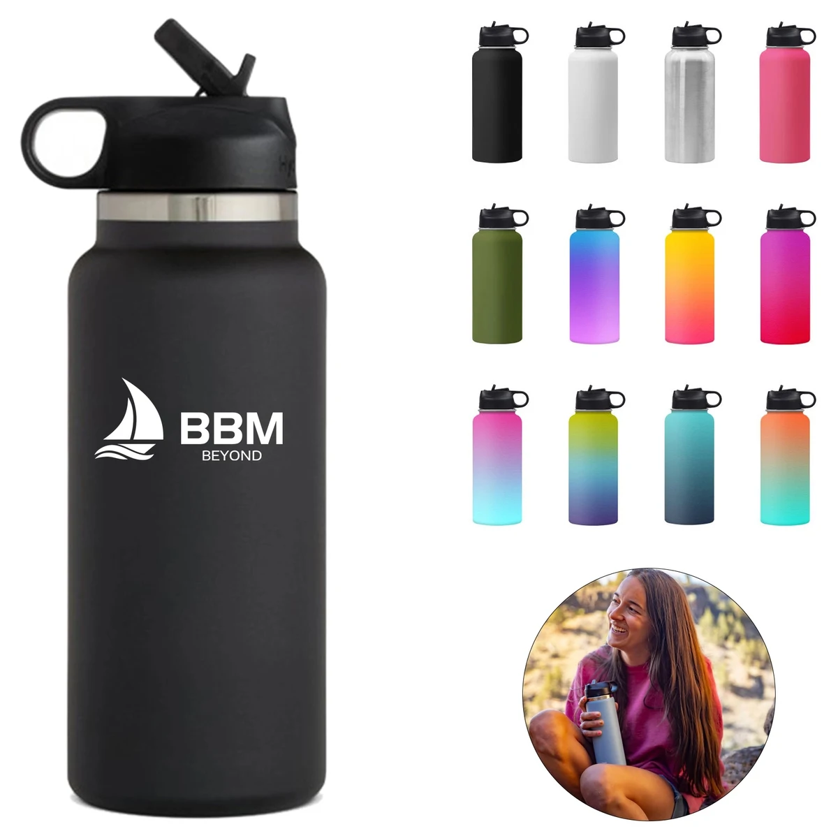 32oz Stainless Steel Insulated Bottle w/ Foldable Straw 1