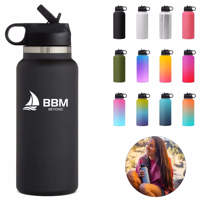 32oz Stainless Steel Insulated Bottle w/ Foldable Straw