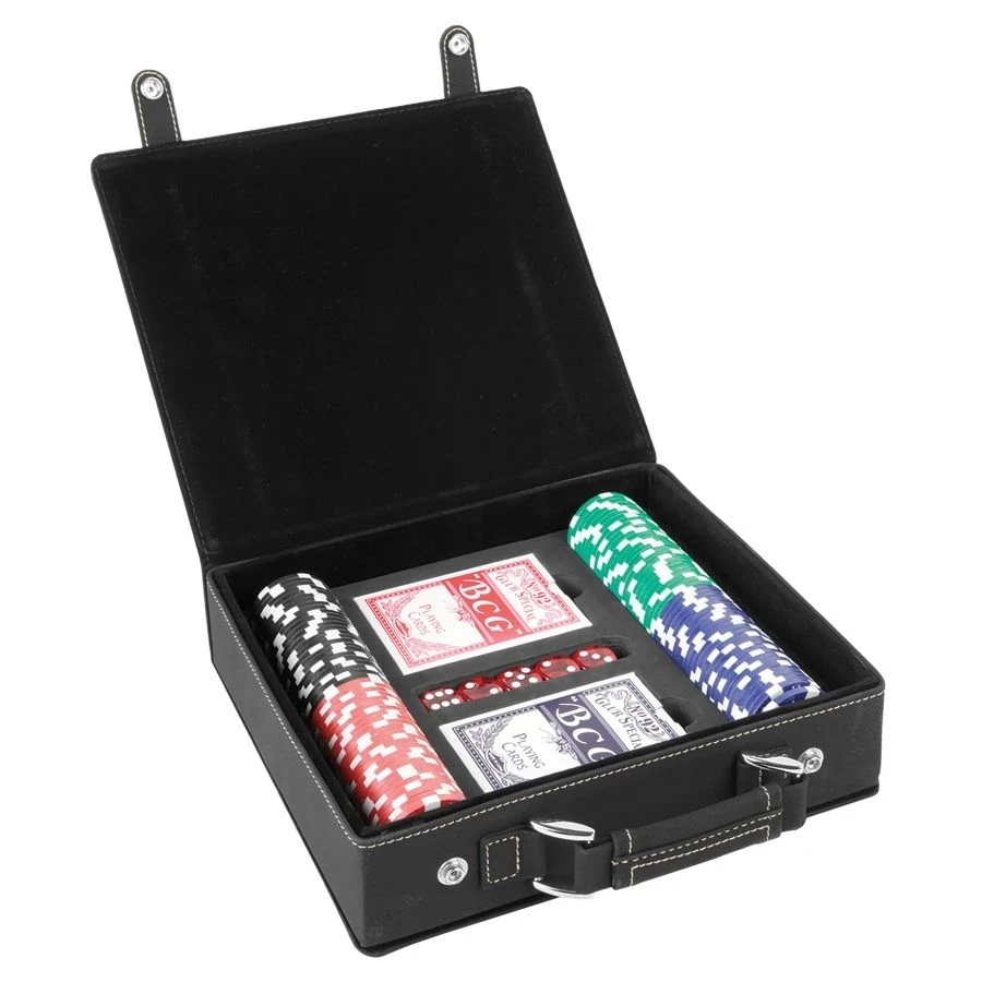 Black/Gold Leatherette 100 Chip Poker Set 1