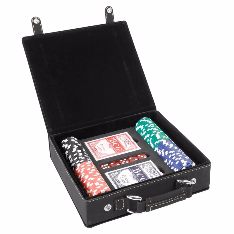 Black/Gold Leatherette 100 Chip Poker Set