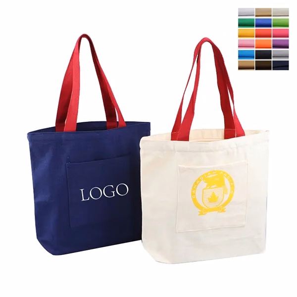 10oz canvas cotton zipper tote with front pocket