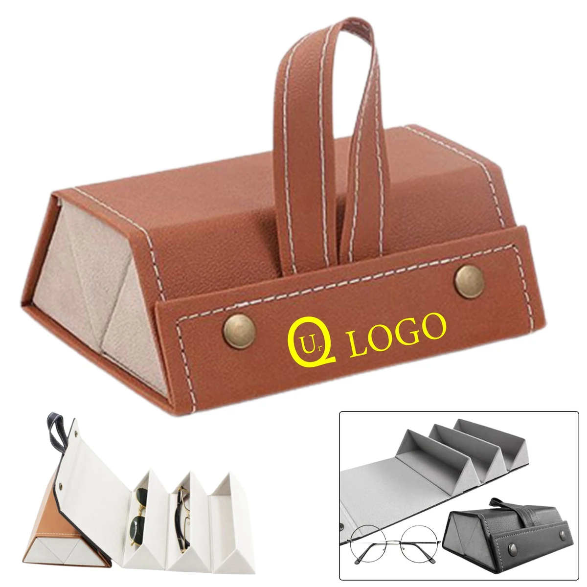 Pu Leather Glasses Case W/3 Compartments And Handle 1