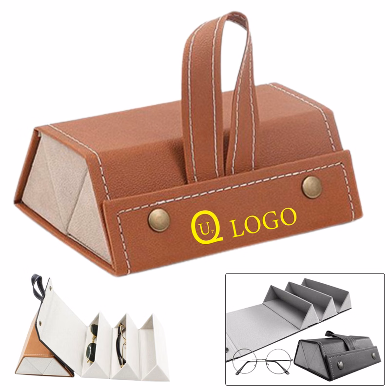 Pu Leather Glasses Case W/3 Compartments And Handle