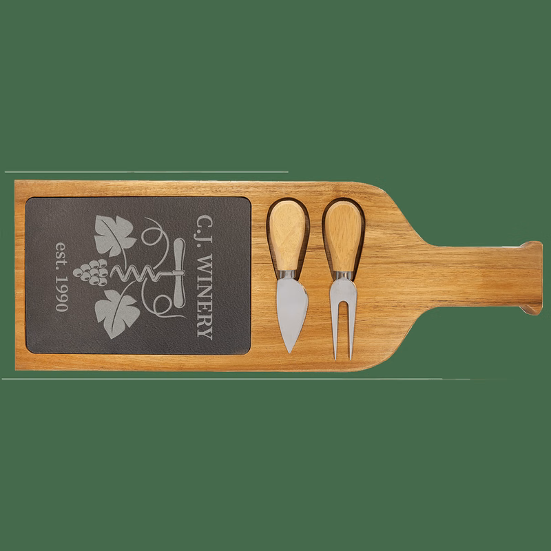 17 1/2" x 6" Acacia Wood/Slate Serving Board with Two Tools