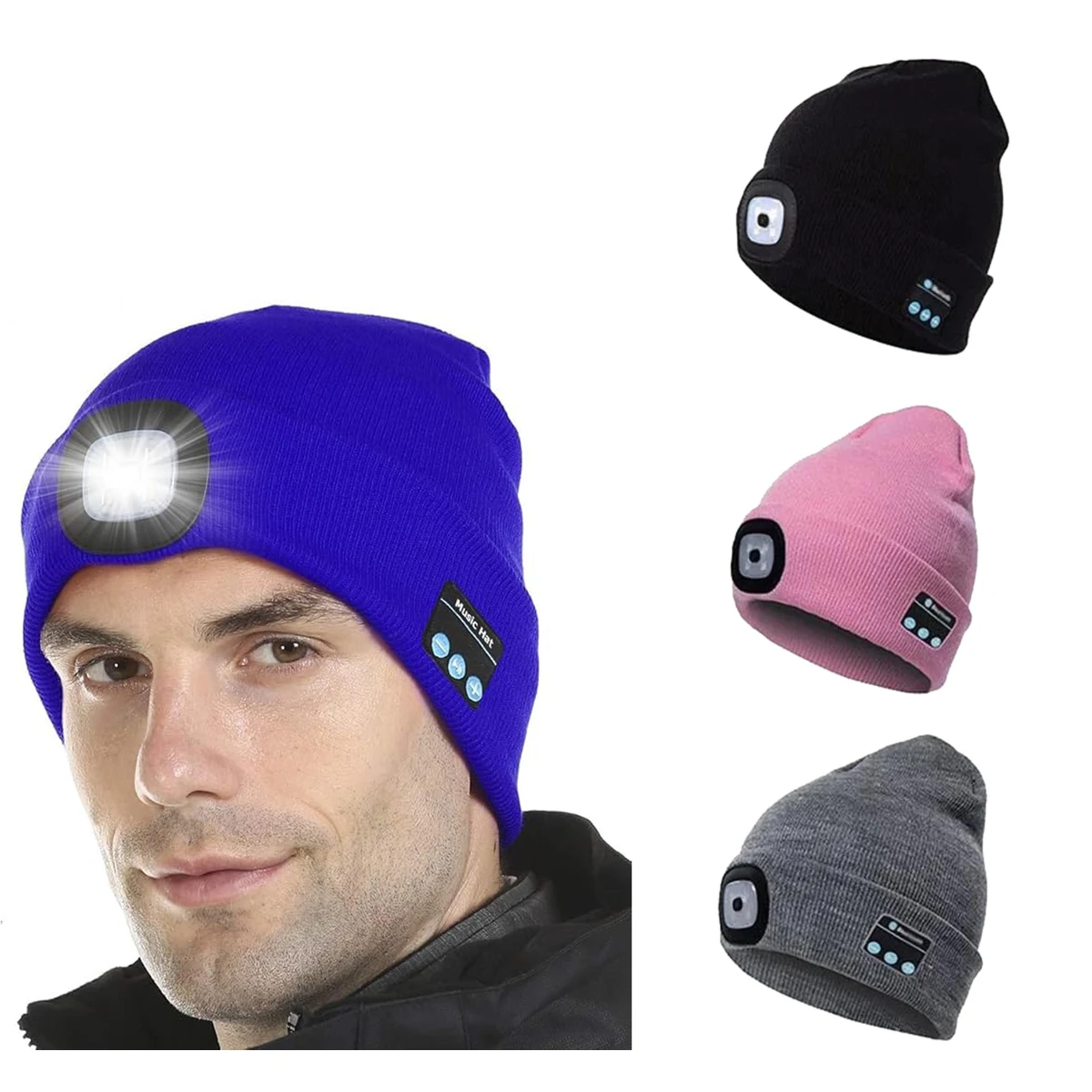 Bluetooth Headphone Knit Beanie with LED Flashlight 1