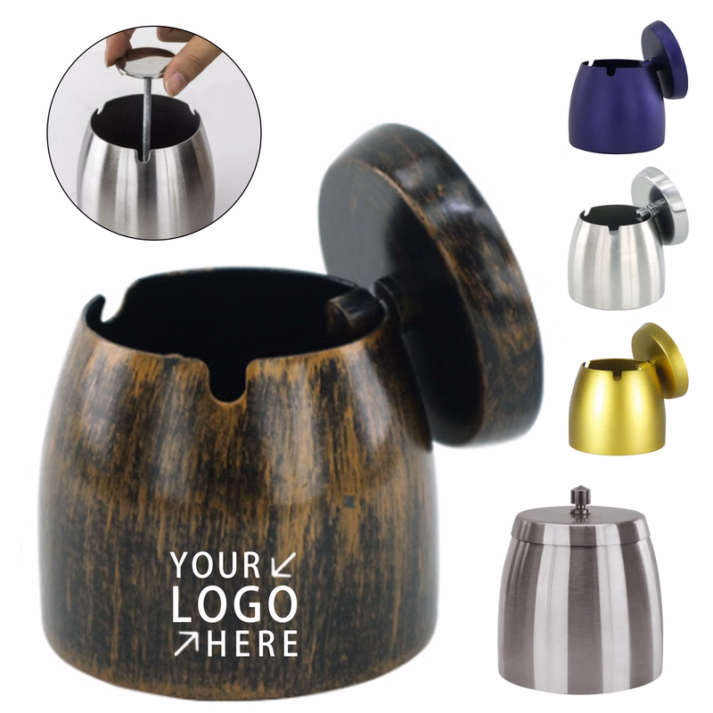 Windproof Stainless Steel Ashtray With Lid