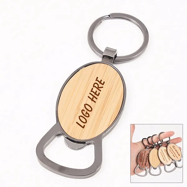 Oval Wooden Bottle Opener Keychain