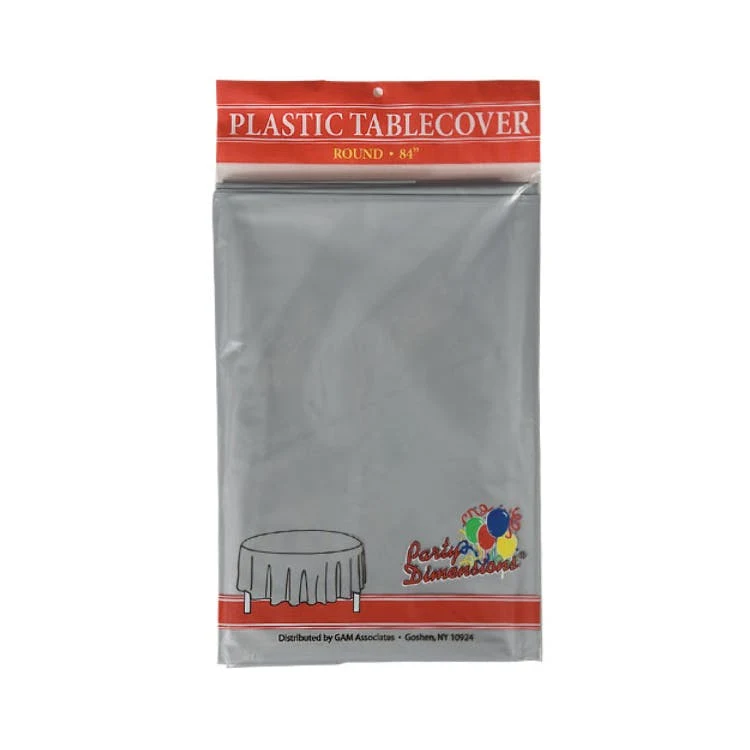 Round Plastic Tablecloths - Silver 84" 1