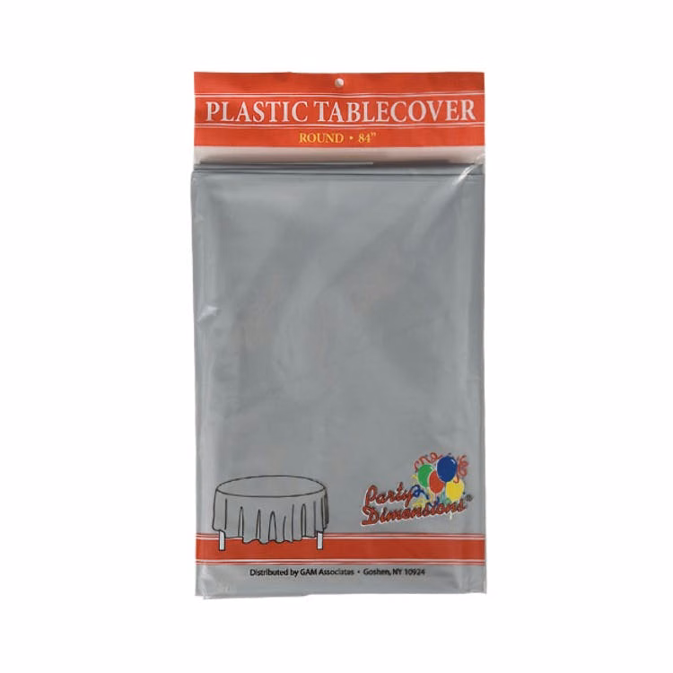 Round Plastic Tablecloths - Silver 84"