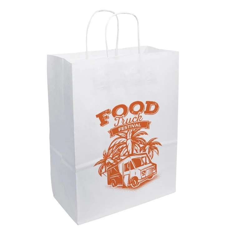 One Color 1-Sided White Handled Shopper Bag (10"x 13"x 5") 1