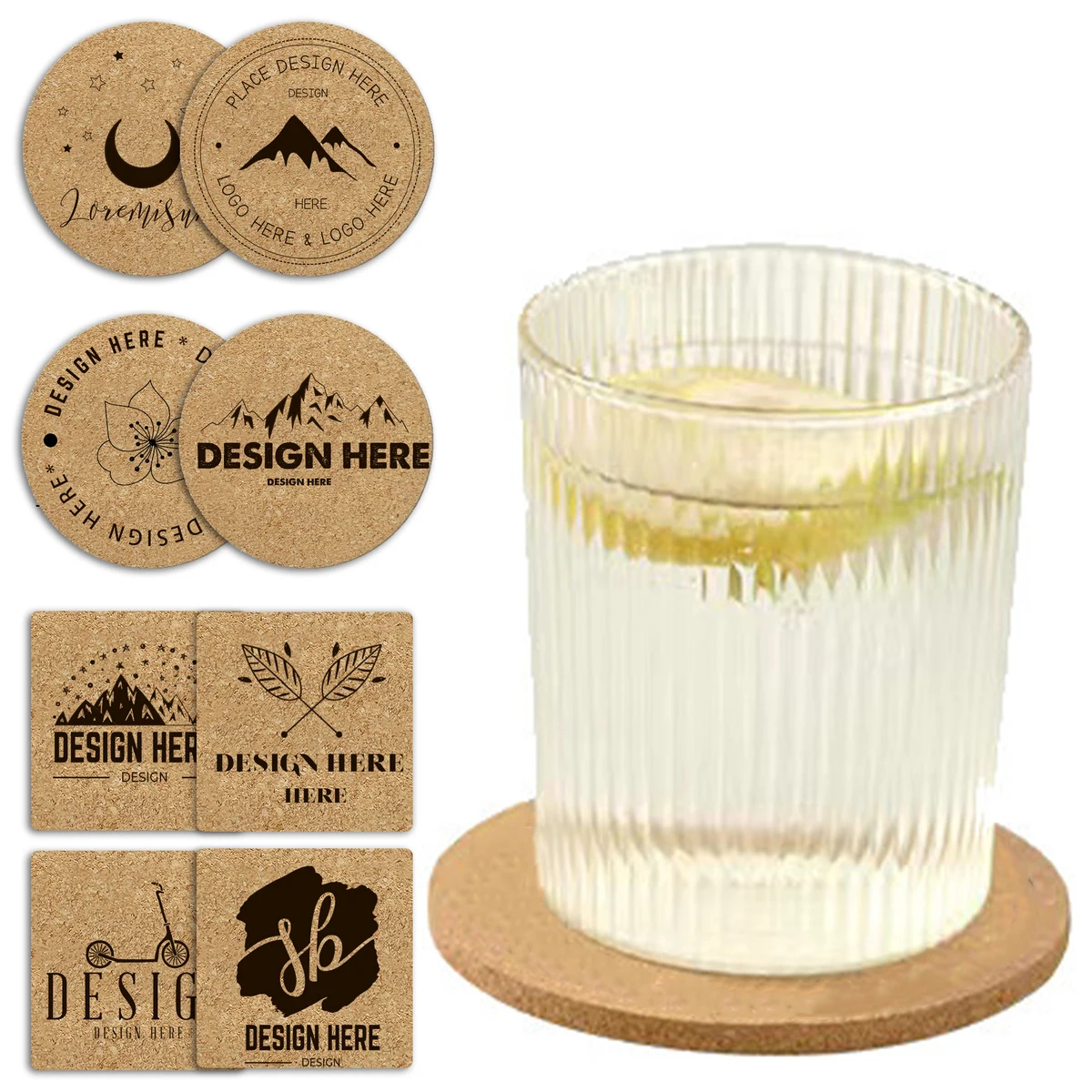 Custom Design Cork Coasters in Square and Round Shapes 1