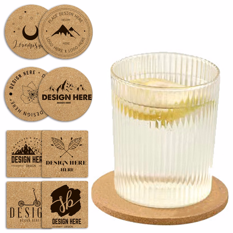 Custom Design Cork Coasters in Square and Round Shapes